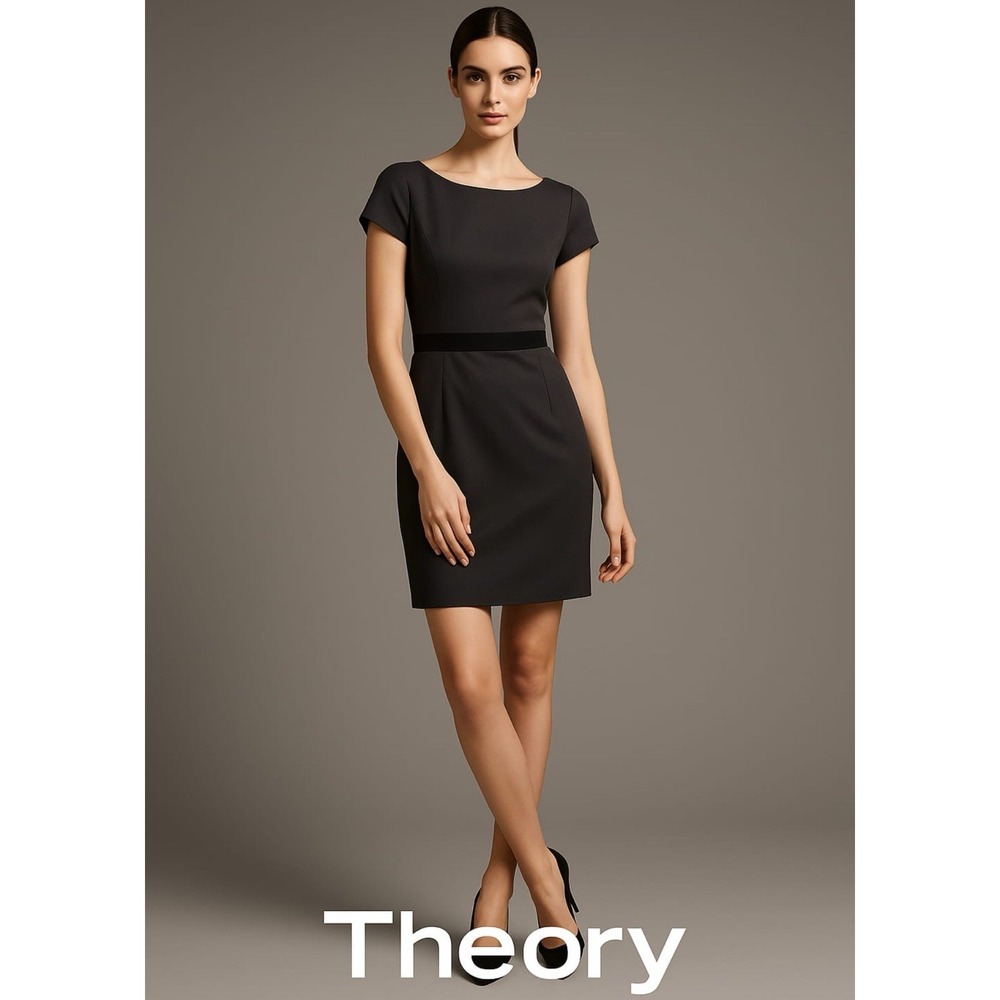 Theory JOENA Short Dress Size 12 Gray‎ Fit Flare A-Line Cap Sleeve 91075604